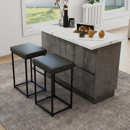 76 cm Barstools Set of 2 with PU Leather Cover and Footrest-Grey
