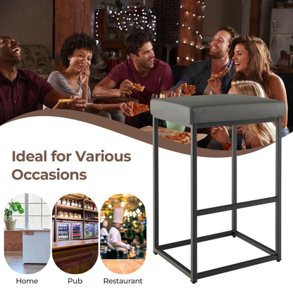 76 cm Barstools Set of 2 with PU Leather Cover and Footrest-Grey