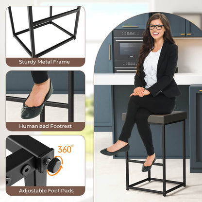 76 cm Barstools Set of 2 with PU Leather Cover and Footrest-Grey