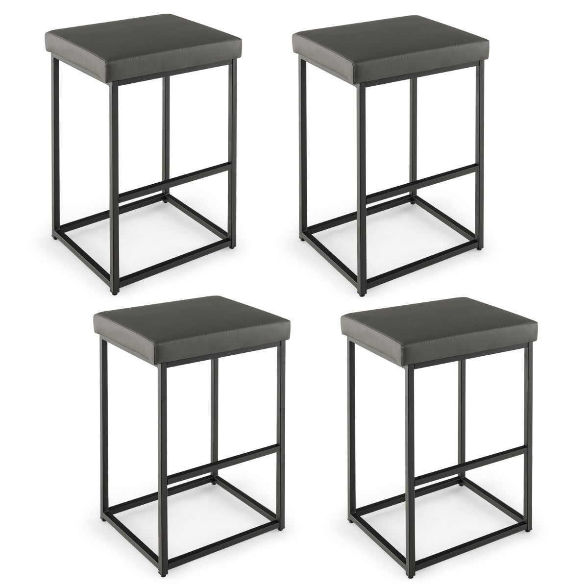 76 cm Barstools Set of 4 with PU Leather Cover and Footrest-Grey