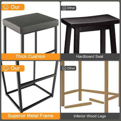 76 cm Barstools Set of 4 with PU Leather Cover and Footrest-Grey