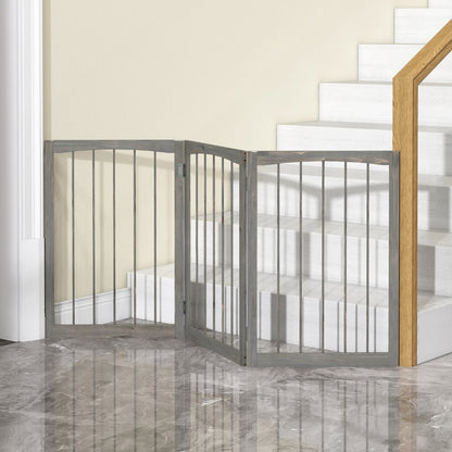 76 CM Tall Pet Gate Wooden Dog Fence 3-Panel Room Divider Barrier-Grey