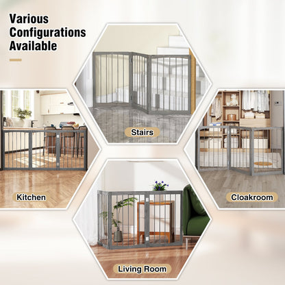 76 CM Tall Pet Gate Wooden Dog Fence 3-Panel Room Divider Barrier-Grey