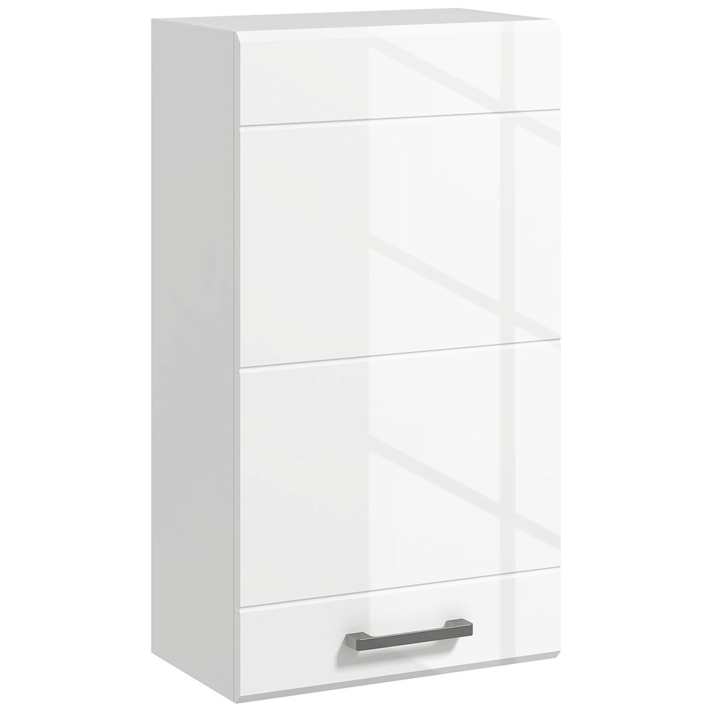 kleankin Bathroom Wall Cabinet, High Gloss Bathroom Storage Cabinet with Soft-Close Door, 3 Shelves, Adjustable Shelf, White