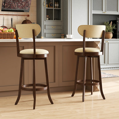 64/77CM Counter Height Chairs Set of 2 with Padded Seat and Backrest-Brown-Size 2
