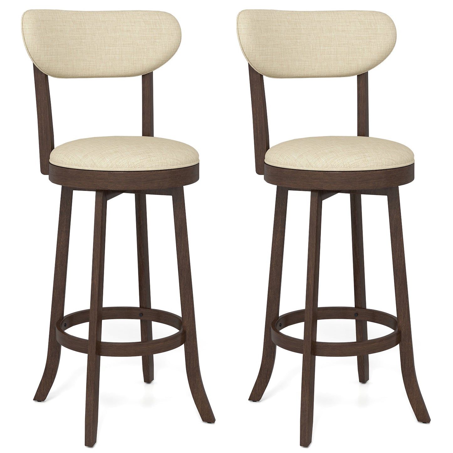64/77CM Counter Height Chairs Set of 2 with Padded Seat and Backrest-Brown-Size 2