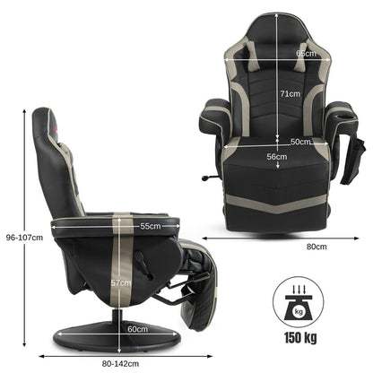 Electric Massage Gaming Chair with Cup Holder and Side Pouch-Grey