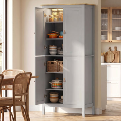 HOMCOM Tall Pantry Cupboard with Motion Sensor LED Light - Grey