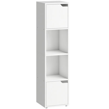 HOMCOM Narrow Bookcase, 4-Tier Bookshelf, Storage Cabinet with doors for Living Room, Bedroom, White