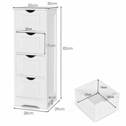 4 Drawers Bathroom Floor Cabinet with Curved Handle-White