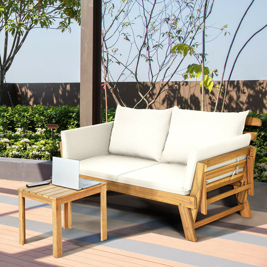 3 in 1 Convertible Cushioned Loveseat Lounger Couch with Pillows-White