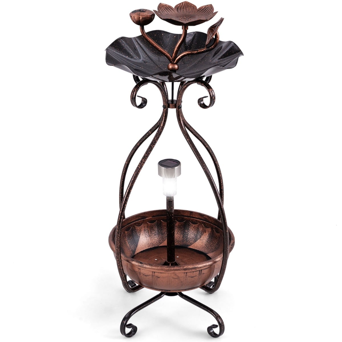 79 cm Solar Outdoor Bird Bath with Flower Planter Base and LED Light-Bronze