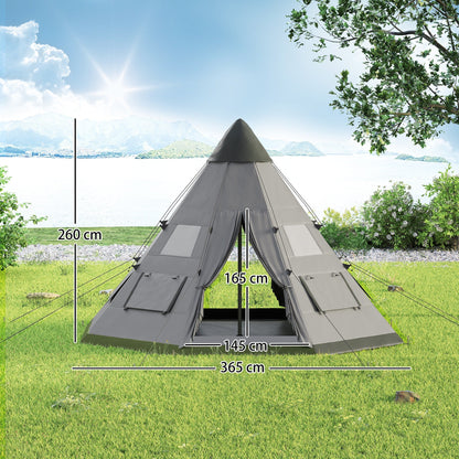 Outsunny 6 Men Tipi Tent with Carry Bag - Grey