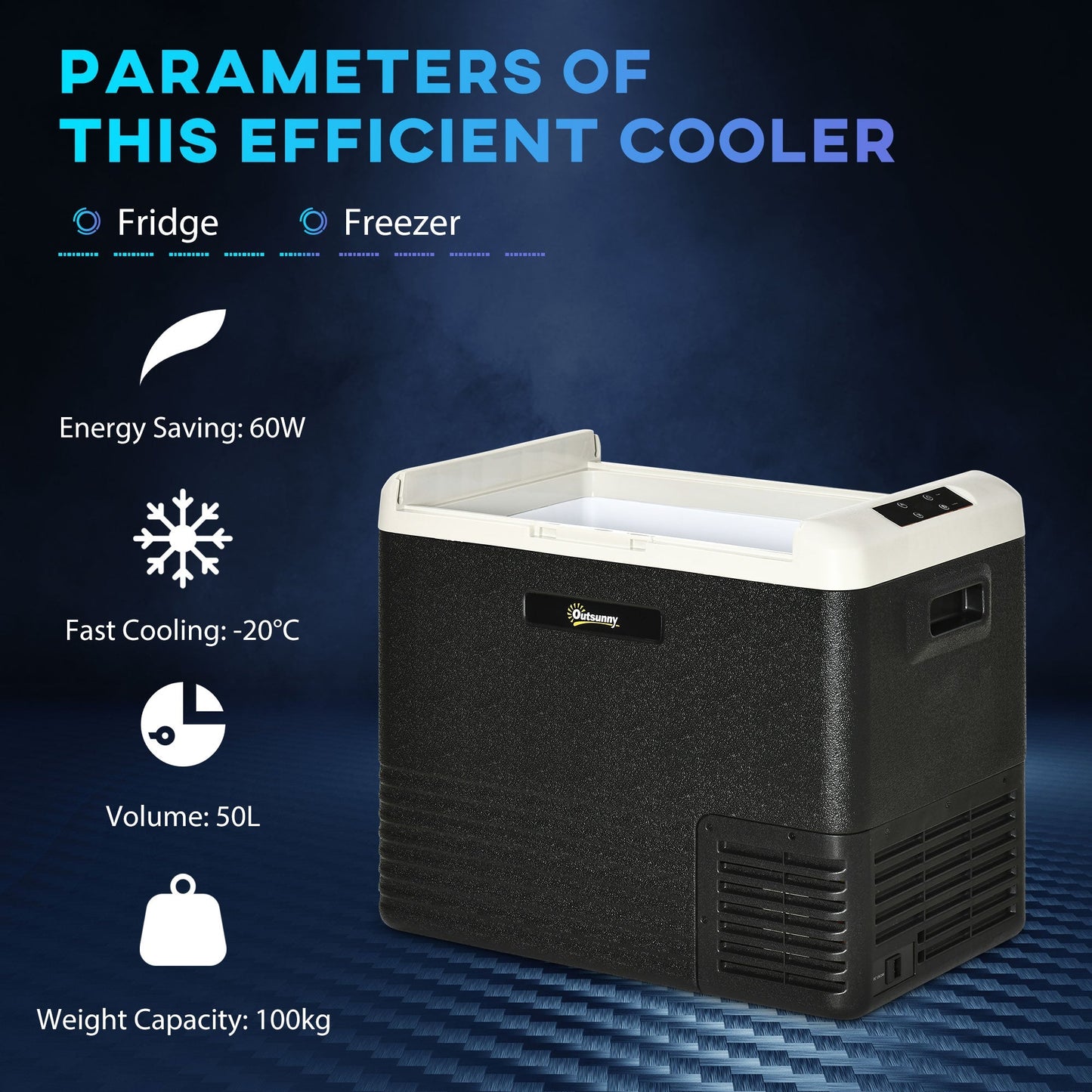 Outsunny 50L Car Refrigerator, Portable Compressor Car Fridge Freezer, Electric Cooler Box with 12/24V DC and 110-240V AC for Camping, Driving, Picnic, Down to -20√¢‚Äû∆í