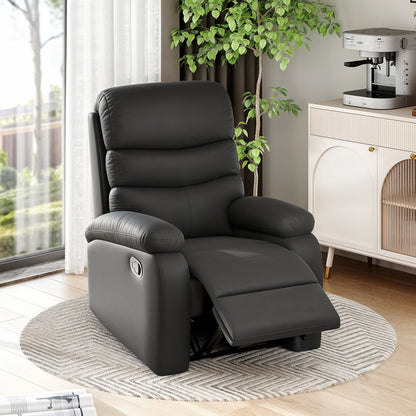 HOMCOM PU Leather Reclining Chair, Manual Recliner Chair with Padded Armrests, Retractable Footrest and Wood Frame, Black