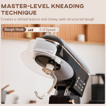 HOMCOM Stand Mixer, 5L Food Mixer for Baking, 6 Speeds and Pulse Setting, 1400W Cake Electric Kitchen Mixer with Dough Hook, Whisk, Stainless Steel Bowl, Splash Guard, Beater, Black