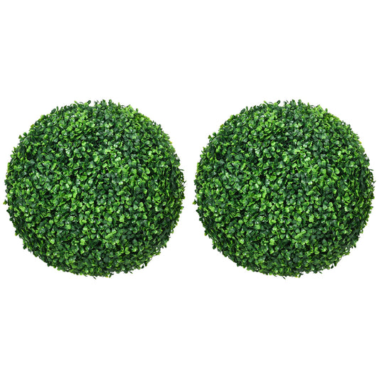 HOMCOM Set of Two Artificial Boxwood Balls Plants - Green