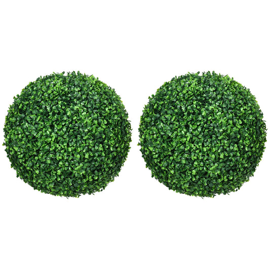 HOMCOM Set of Two Artificial Boxwood Balls Plants - Green
