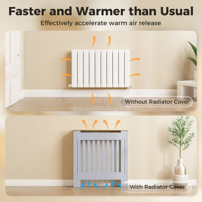 HOMCOM Heater Cover, Radiator Cover Slatted Painted MDF Lined Grill Grey, 78L x 19W x 81H cm