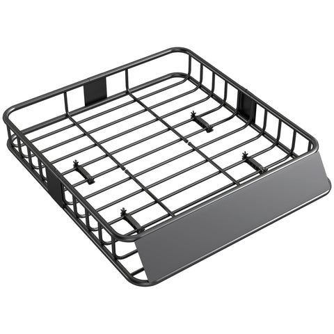 HOMCOM Universal Roof Rack Basket Tray, 90.7 kg Steel Car Rooftop Luggage Cargo Carrier Holder with Wind Fairing, Side Rails for SUVs, Pickups, Sedans, Off-Road Vehicles, 110.5 x 99.5 x 18.5 cm, Black