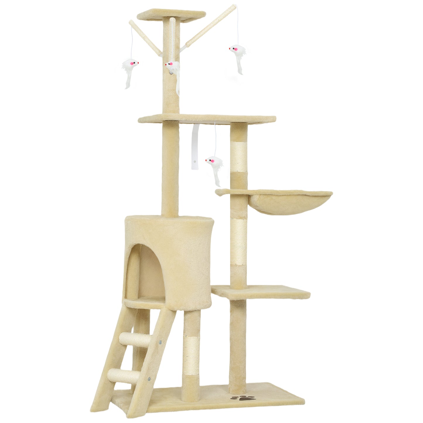 PawHut Multi-Level Cat Tower, 134cm Cat Tree with Condo and Sisal Scratching Posts for Indoor Kittens, Beige