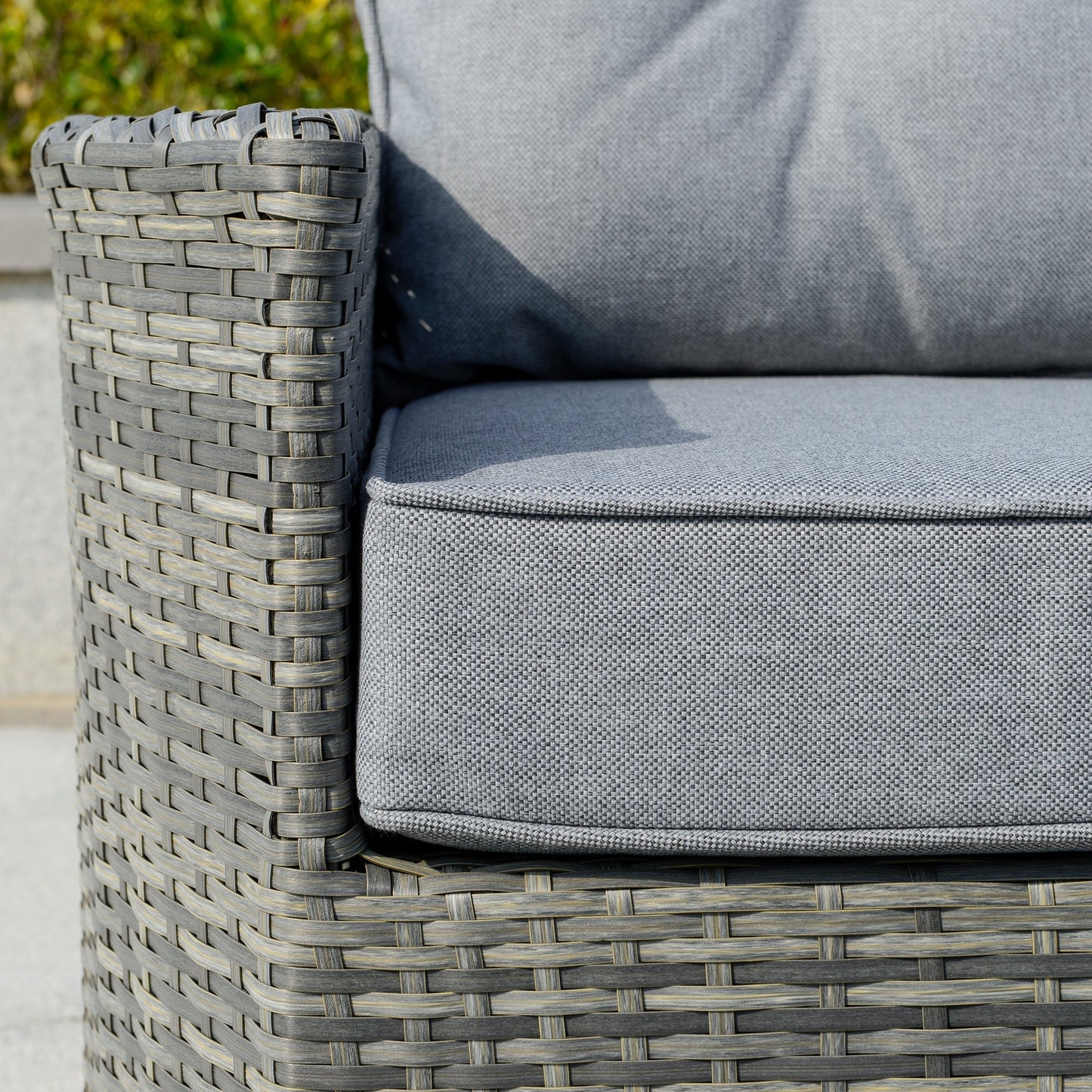 Outsunny 4 Pieces Outdoor PE Rattan Sofa Set, Patio Wicker Sectional Conversation Aluminium Frame Corner Sofa Set, w/ Padded Cushion & Topper Tea Table, Mixed Grey