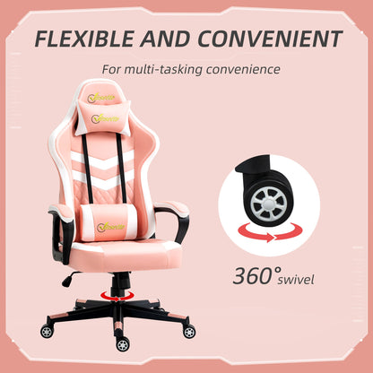 Vinsetto Racing Gaming Chair with Lumbar Support, Headrest, Swivel Wheel, PVC Leather Gamer Desk Chair for Home Office, Pink