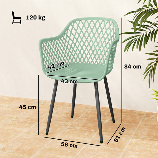 Outsunny Garden Chairs Set of 4, Garden Dining Chairs with Cut Out Diamond Back and Armrests for Patio, Balcony, Terrace, Green