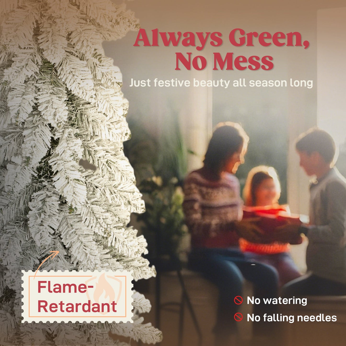 HOMCOM Set of 3 Pencil Flocked Christmas Tree, 3ft 4ft 5ft