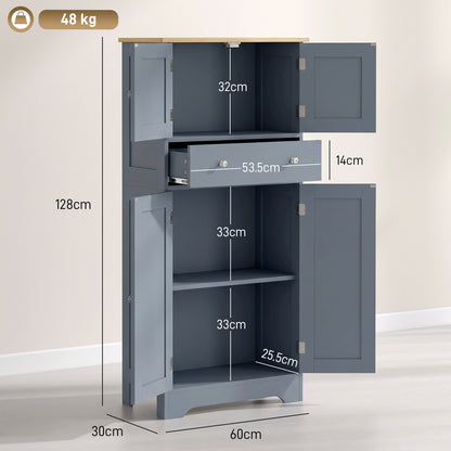 HOMCOM Kitchen Cupboard, Modern Freestanding Kitchen Storage Cabinet with Doors and Shelves, Grey Blue