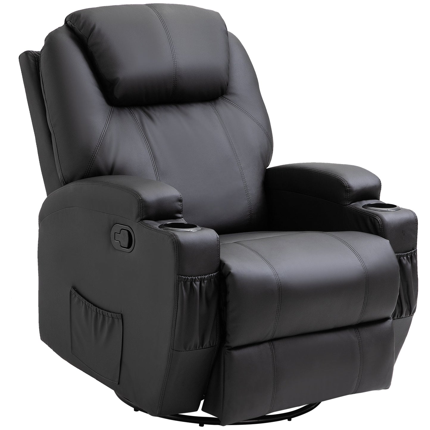 HOMCOM Recliner Chair, Recliner Massage Rocker Chair with 360 Rotate, 165 Reclining Function, Adjustable Footrest, Swivel Armchair Single Sofa for Living Room with Drink Holders, Side Pockets, Black