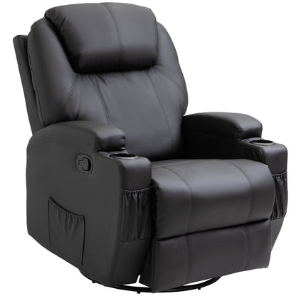 HOMCOM Recliner Chair, Recliner Massage Rocker Chair with 360 Rotate, 165 Reclining Function, Adjustable Footrest, Swivel Armchair Single Sofa for Living Room with Drink Holders, Side Pockets, Black