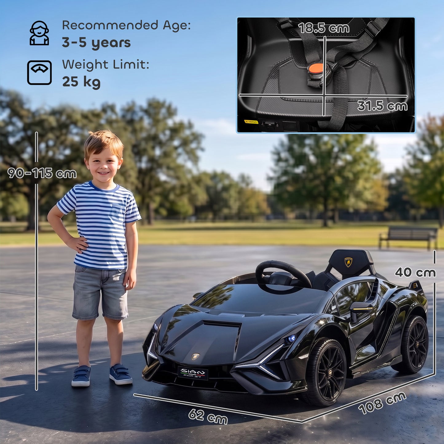 HOMCOM Lamborghini Sian Licensed Electric Car for Kids, 12V Kids Electric Ride on Car with Dual Motors, Remote Control, Black