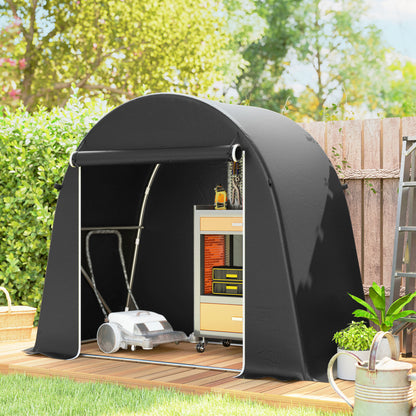 Outsunny 8 x 4 ft Garden Storage Tent, Waterproof Bike Tent with Roll-up Zipper Door and Galvanised Metal Frame, Dark Grey