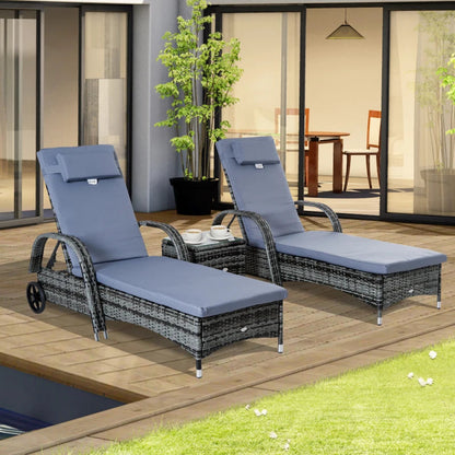 Boro 2 Seat Rattan Reclining Sun Lounger with Side Table Set Brown, Grey, Black