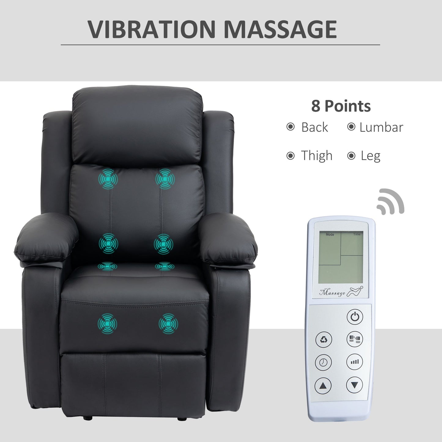 Electric Power Lift Recliner Chair Vibration Massage Reclining Chair with Remote Control and Side Pocket, Black