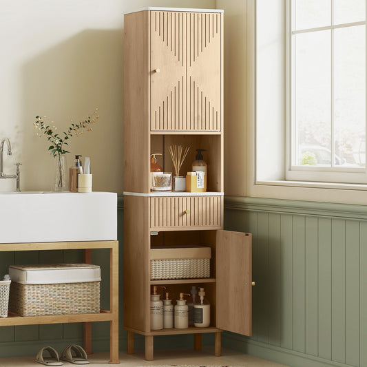 HOMCOM Slim Bathroom Cabinet with Silent Drawer Rail for Scandinavian, Japanese Styles - Wood-Effect