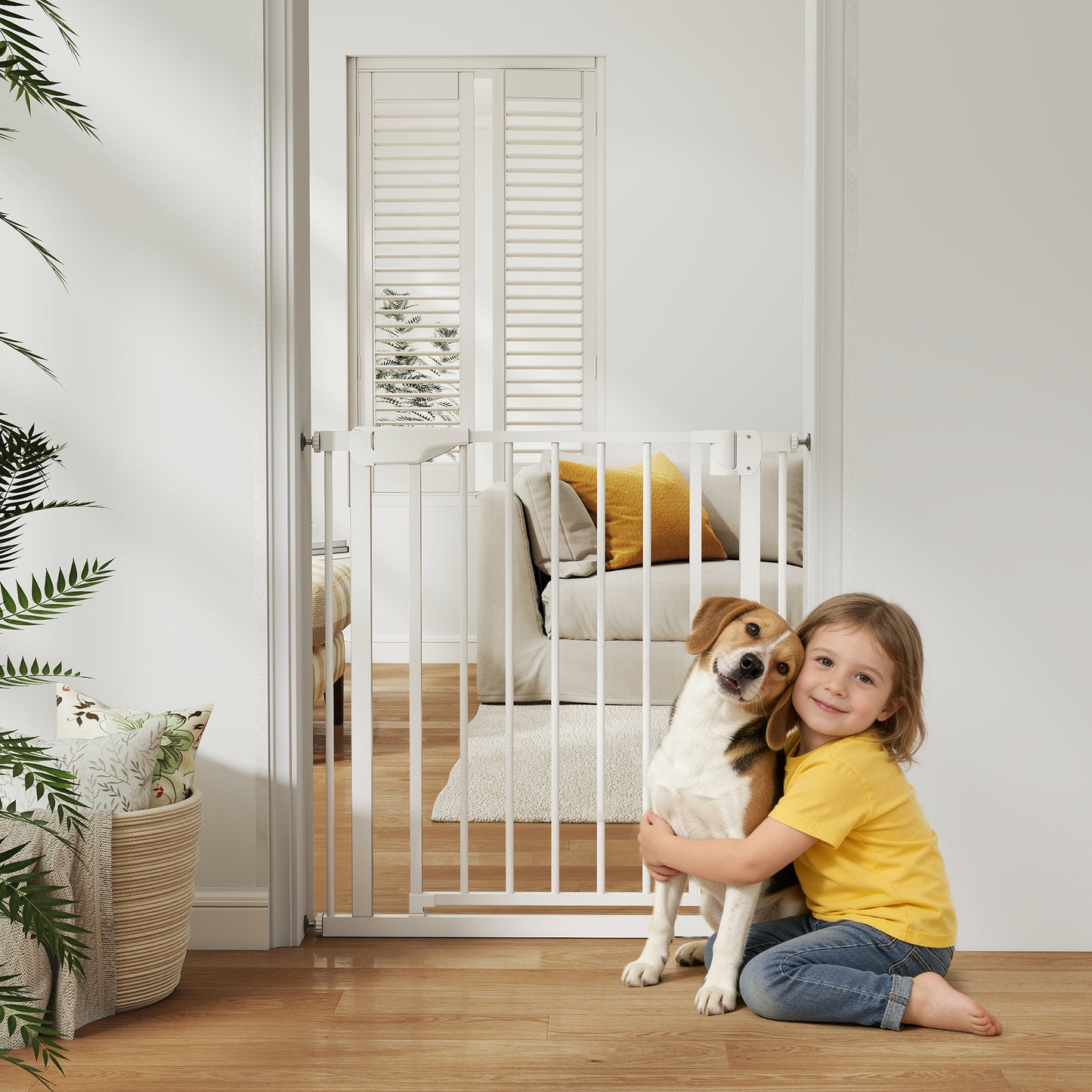 PawHut Baby Gate, Pet Safety Gate Pressure Fit, 76-82cm Wide with Two-Way Open, One-Hand Opening