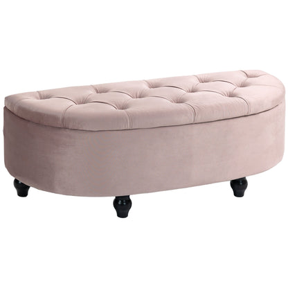 HOMCOM Semi-Circle Ottoman Storage Bench, Bed End Bench, Tufted Upholstered Window Seat Footrest Stool with Rubberwood Legs for Bedroom & Entryway, 120 x 46 x 42 cm, Pink