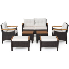 7 Piece Patio Rattan Sofa Set Outdoor with Cushions and Ottomans
