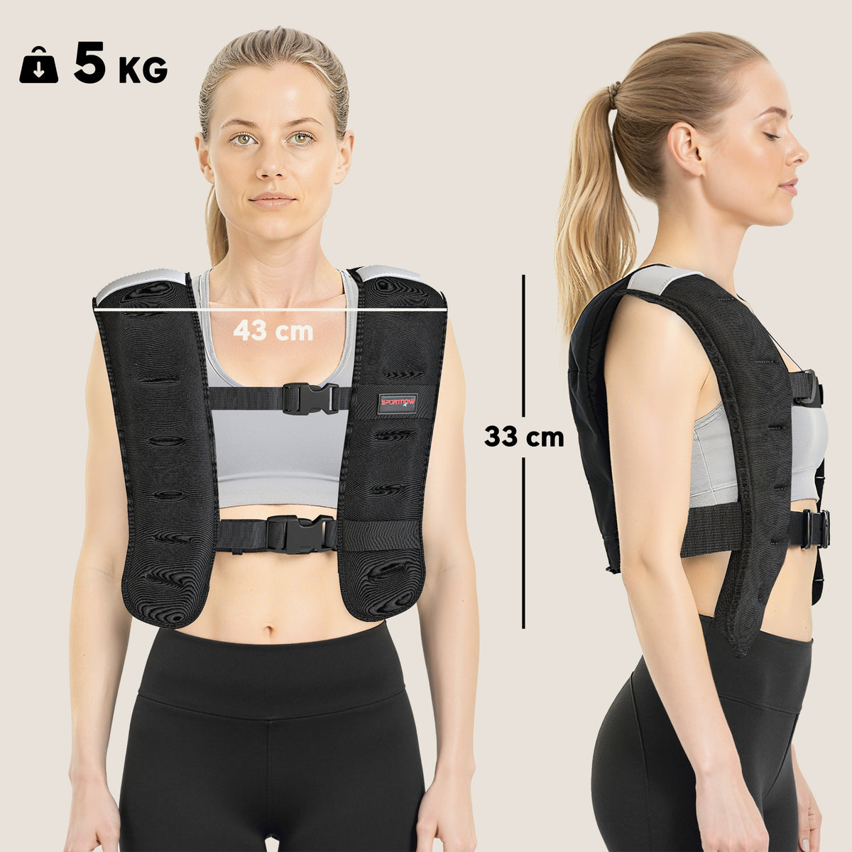 SPORTNOW Weighted Vest, 5 kg Weight Vest with Adjustable Straps, Reflective Strips, Black