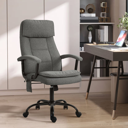 Vinsetto 2-Point Massage Office Chair Linen-Look Ergonomic Adjustable Height Rocking Comfortable Executive Seat, Grey