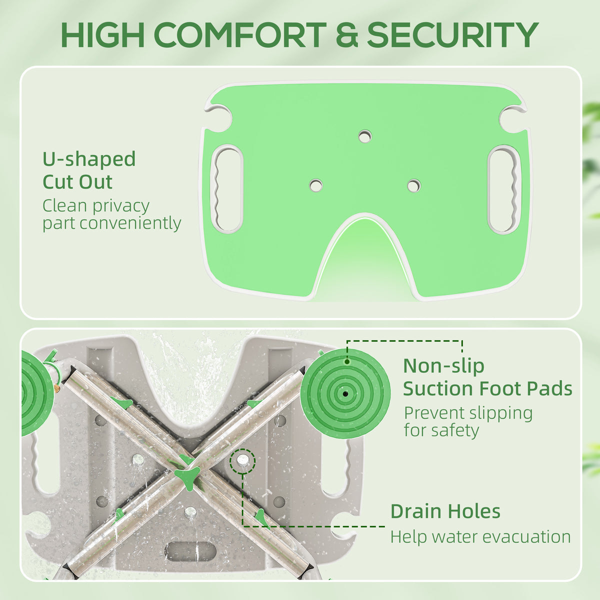 HOMCOM 39-51.5cm 'U' Seat Padded Shower Stool - Green