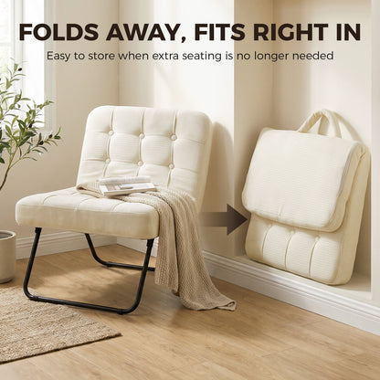 HOMCOM Modern Accent Chair, Foldable Chenille Upholstered Lounge Chair with Backrest, Wide Seat, Cream