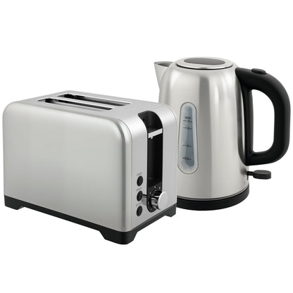 HOMCOM Simple Polished Toaster and Kettle Set - Silver Tone