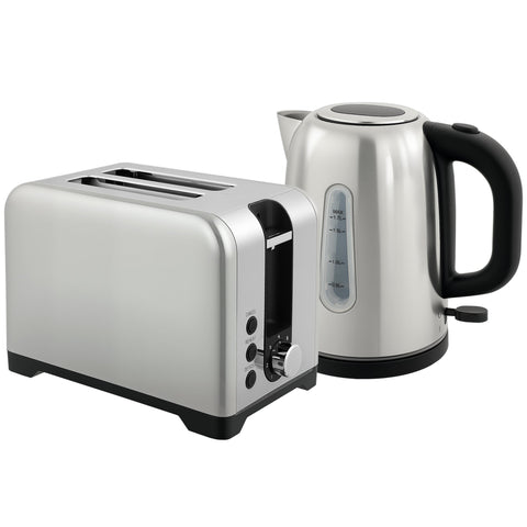 HOMCOM Simple Polished Toaster and Kettle Set - Silver Tone