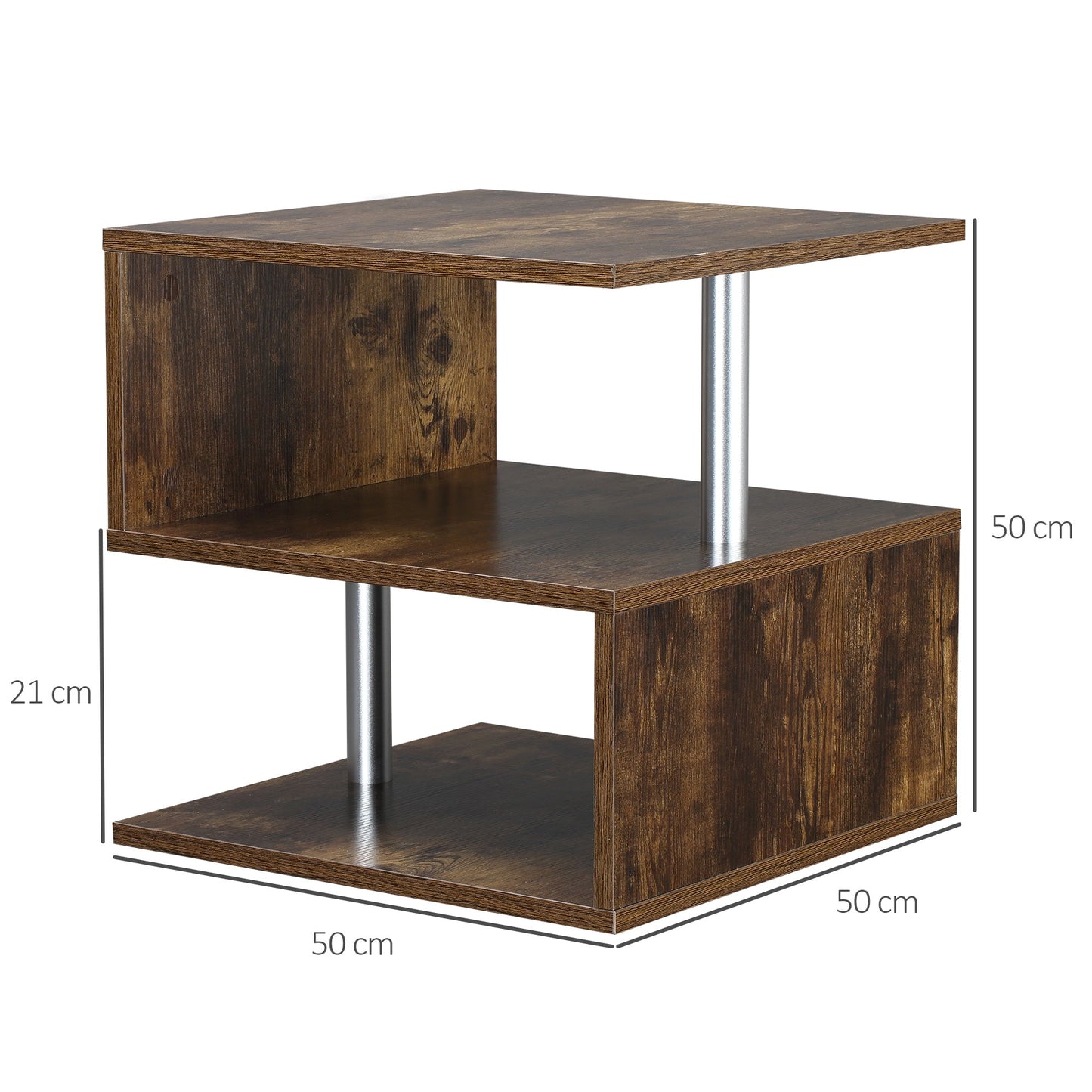 HOMCOM Wooden S Shape Cube Coffee Table 2 Tier Storage Shelves Organizer Office Bookcase Living Room End Desk Stand Display (Rustic Brown)