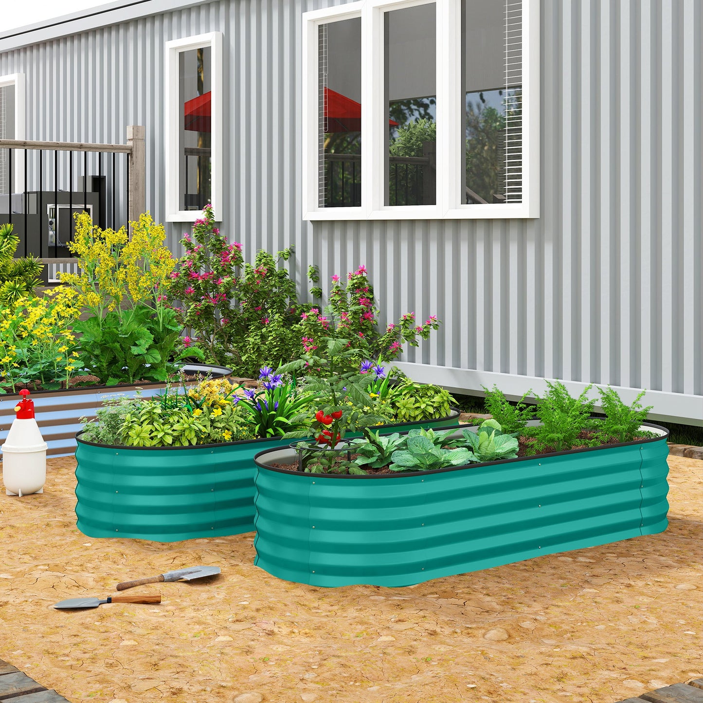 Outsunny Set of Two 150 x 60cm Steel Planters - Green