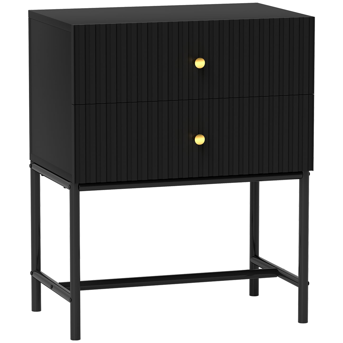 HOMCOM Elegant Two-Drawer Bedside Table - Black