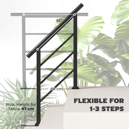 Outsunny Outdoor Handrail for Stairs, 0Â°-45Â° Adjustable Wrought Iron Exterior Handrail, Fit 1 to 3 Steps Stair Railing